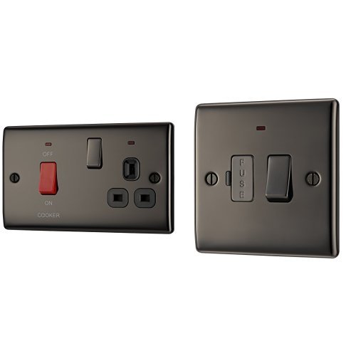 BG Electrical NBN70B 45 A Nexus Metal Cooker Control Unit with 13 A Switched Power Socket Includes Indicators, Black Nickel + NBN52 13 A Nexus Metal Switched Fused Connection Unit With Power Indicator, Black Nickel