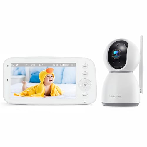 WOLFANG 5.0 Baby Monitor with Camera and Night Vision, 720P Display with 10-Hour Battery, Pan-Tilt-Zoom 1080P Video Baby Camera, No WiFi, 2-Way Talk, Temperature & Cry Detection and 1000ft Range-WB03