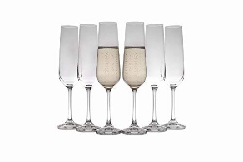 Crystal Champagne Flute (Set of 6), Elegant and Clear Rose Stemware, 100% Lead-Free - Made in Europe, 6.8 Ounces