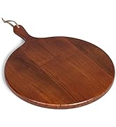 BIRDROCK HOME 15” Round Acacia Wooden Cheese Serving Board with Handle - Medium - Party Charcuter...
