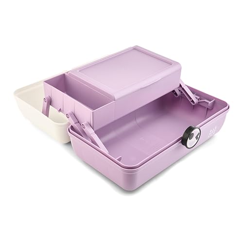 Caboodles School Spirit On-The-Go Girl Makeup Box, White Over Lavender, Hard Plastic Makeup Organizer Box, Built-In Mirror, Secure Latch for Safe Travel, Spacious Storage for Large Items