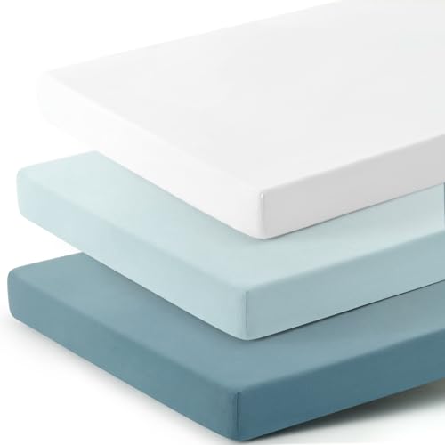 GRSSDER Mini Crib Sheets 3 Pack Blue