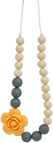 Mamiton Handmade Food Grade Nursing Silicone Baby Teething Necklace Jewelry With Rose Chew Beads For Mom To Wear(Sunset Yellow)