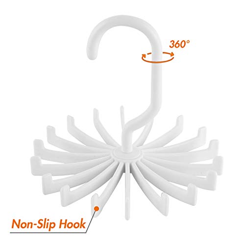 BigOtters 4PCS 5.3 Inches Large Size White 360 Degree Rotating Scarf Hanger Adjustable Twirl Tie Rack Tie Belt, Multipurpose Organizer, Hook Ties Scarf for Closet Storage