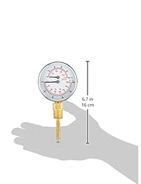 Pic Gauge tri hd 302l e Bottom Monte Industrial Heavy Duty Esfera Redonda tridicators con lente de plástico caso, de acero inoxidable, Dial de 3" Tamaño, tamaño de 1 2" macho NPT Conexión, Rango de 0 100 PSI, 80 320 °F Rango de temperatura