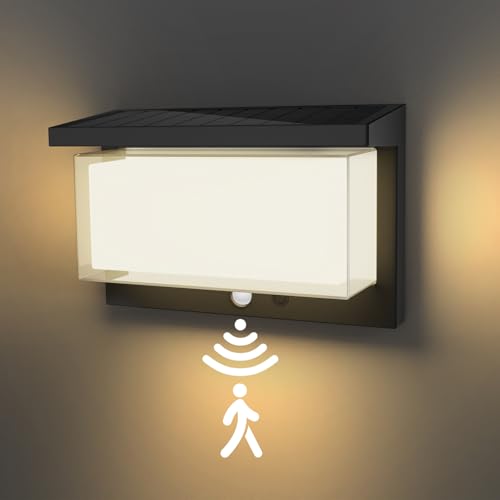 Solar Outdoor Light, Solar Lights with Motion Sensor, Waterproof Outdoor Solar Lights with 4 Smart Modes, IP65 Waterproof Lamps for Garden, Garage, Street, Patio, Paths (Warm Light)