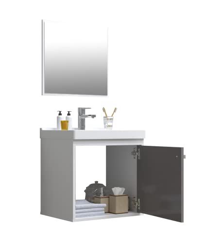 RIVERZZA Kit Gabinete Armario para Banheiro 100% MDF com Cuba - Veneto Branco 40cm (GIANDUIA)