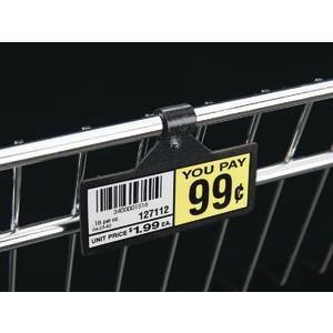 3" L x 1.25" H Clip On Black Shelf Label Holder, Plastic Sign Clips for Wire Grids, Racks & Baskets - 50 Pack - Thumbnail 4