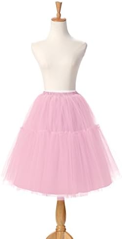 Meilishuo Short Princess Midi Knee Length Tutu Skirt Crinoline for Prom Party (M, Pink)