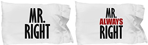 Mr. Right and Always Right Funny Gift Pillowcase SET OF TWO Gay Men LGBT Couple Husband Partner Boyfriend Wedding Anniversary Birthday Sarcastic Pillo