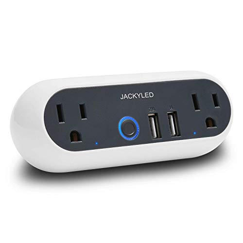WiFi Smart Outlet Extender Power Strip - JACKYLED Wireless Wall Outlet Plug 2 USB Port 2 AC Outlets with Timing Schedule Countdown Remote Control Work with Amazon Alexa Echo Dot Google Home Assistant