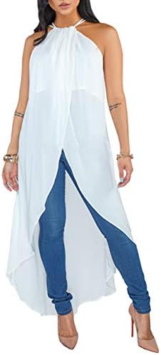ZerMom Women's Chiffon Blouses Sleeveless High Low Tunic Tops Casual Shirt Dress