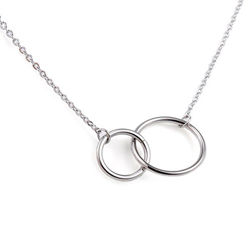 Stainless Steel Friendship Eternity Necklace Double Circle Interlocking Infinity (Silver)