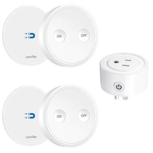 LoraTap Mini Remote Control Outlet Plug Adapter with Remote, 656ft Range Wireless Light Switch for Household Appliances, No Hub Required, 10A/1100W, White, 5 Years Warranty (2 Remotes + 1 Outlet)