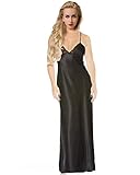 ETAOLINE Women's Sexy Lace Trimmed Satin Full Length Slip Lingerie Plus Size,Black,XX-Large