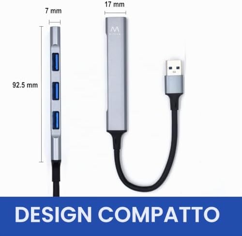 EW1144 Hub USB A, Hub 4 porte Ultra Slim Data, Hub con 3 porte USB A 2.0, 1 porta USB A 3.2, Hub Slim tipo A per Macbook Pro/Air, Laptop, PS5/PS4 e sistemi Mac OS, Windows, Android, in Alluminio