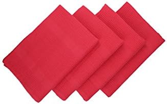 Set of 4 kitchen towels, 100% Cotton, Honeycomb Design, Eco-Friendly and Safe, suitable for all kitchens, red color, size 20"x28", product of villa tranquil.