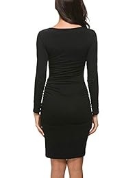 Vestido camisero irregular con mangas fruncidas y manga larga acanalada de Missufe para mujer