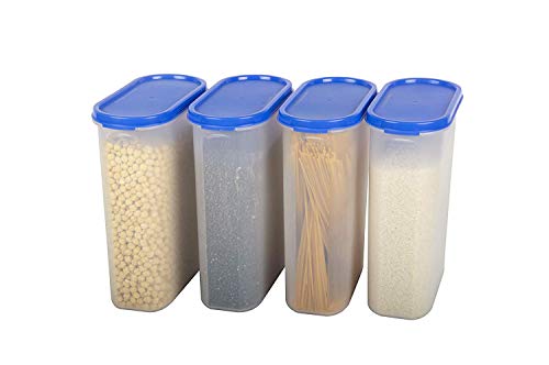 Cutting EDGE Air Tight Kitchen Stackable BPA-Free Modular Design Storage Container Set with Plain Lids, 2400ML (10 Cup/80 Oz, Peppy Blue) -Set of 4