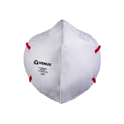 Suzec Venus Series V-4400 Flat Fold Respirator with NIOSH N95 Certification, Pack of 1 (Strap color may vary)