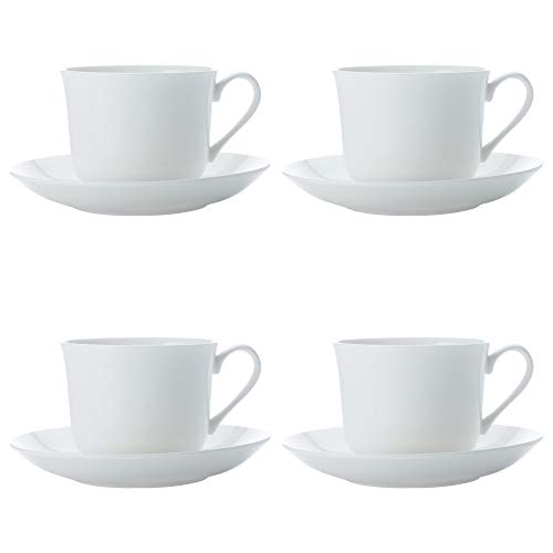 Maxwell Williams Cashmere Breakfast Cups and Saucers, Fine Bone China, 480 ml - White (Set of 4 Large Tea Cups and 4 Saucers)