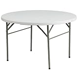 Flash Furniture 4-Foot Round Bi-Fold Granite White Plastic Banquet and Event Folding Table with Carrying Handle, DAD-122RZ-GG