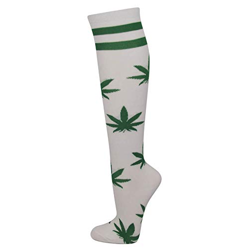 Couver Premium Quantity Cotton Knee High Referee Socks Multi-Assorted Pack (Medium, Marijuana Leaf)