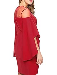 Vestido ajustado de malla para mujer con campana de hombro frío, talla mini