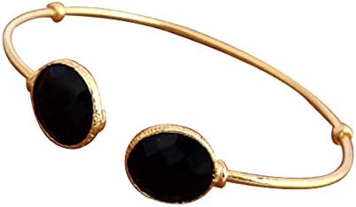 Designer Gold Plated Brass Black Onyx Gemstone Bracelet Jewelry # 12856