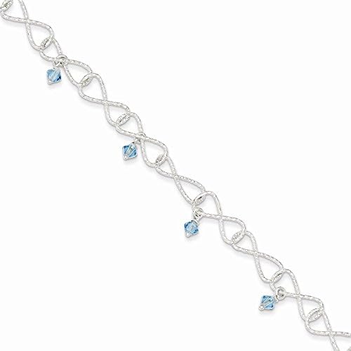 Jewelry Best Seller Sterling Silver Textured Aquamarine Colored Glass Bead Bracelet
