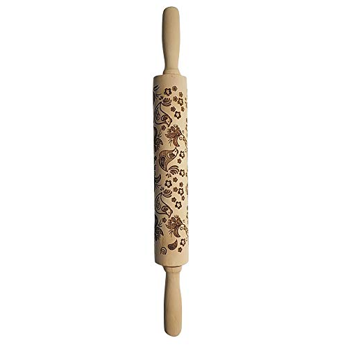 Natural Wood Rolling Pin,Christmas Wooden Engraved Embossing Rolling Pin Embossed Kitchen Tool