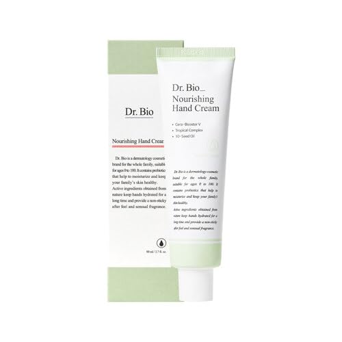 DR.BIO NOURISHING HAND CREAM (2.7OZ/80ML), MOISTURIZER TREATMENT FOR DRY, SENSITIVE HANDS, REPAIR HAND LOTION WITH NON-GREASY, FAST-ABSORBING, HYDRATING FORMULA, NAIL CARE, TRAVEL SIZE, VEGAN