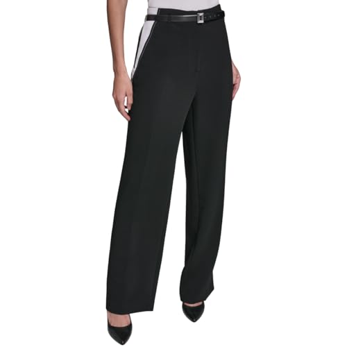 KARL LAGERFELD Paris Women's Belted Office Friendly Pant, Black, 4