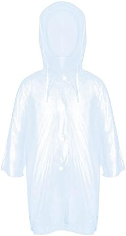 ZDH Kids Children Rain Poncho Raincoat Portable with Hoods and Sleeves-White-XL