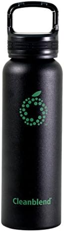 Cleanblend Vacuum Insulated Stainless Steel Water Bottle, Standard Mouth W/Clip Cap, 20 oz, Black