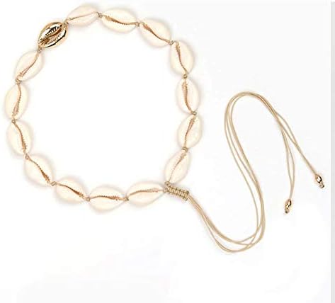Natural Shell Necklace Bracelet Set Adjustable Handmade Woven Cowrie Jewelry Boho Hawaii Beach Seashell Choker for Women Girls