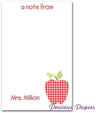 Personalized Teacher Gift Personalized Teacher Red Gingham Apple Notepad