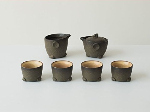 Ceramic Tea Set, 1 Teapot & 4 Wall Teacups & 1 Strainer for Loose Leaf Tea 小皿玩石中式陶瓷茶具四人小套装1壶1海4杯