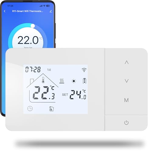 2 Wire WiFi Battery Thermostat for Gas Boilers Control Tuya Thermostat Programmable Daily, Compatible with Google Voice Control and Alexa.W506 3A