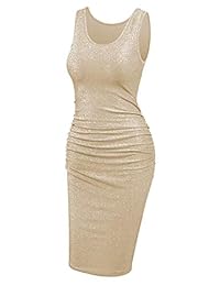 Vestido de fiesta elegante a media pierna con pliegues acanalados y brillantes de Rheane para mujer