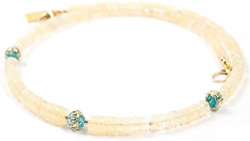 Ethiopian Opal, Blue Apatite, and 14kt Solid Yellow Gold Necklace - 17 inches Long Handmade Necklace by Miller Mae Designs