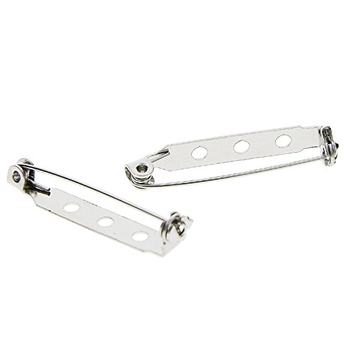 KeyZone 100 Pieces Silver Tone 1.26 Inch Locking Pin Backs Clasp Brooch for Badge Crafts, Jewelry Crafting