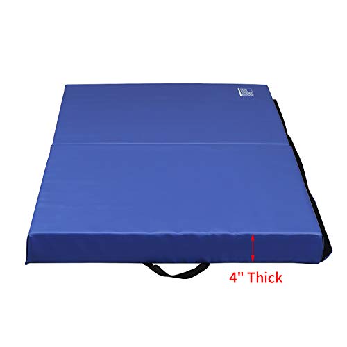 ZENOVA Thick Cushion Gymnastics Mat 3'x6'x4'' Folding Panel Landing Mats Crash Mat for Junior Gymnast (Blue)