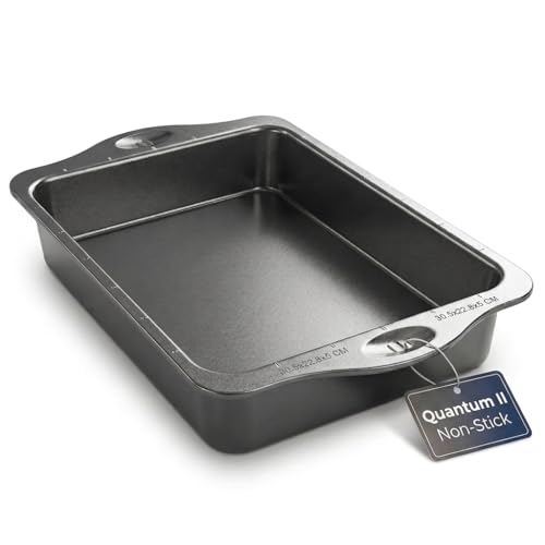 Rholet Brownie Tin Large Traybake Roasting Tray | Quantum II Non Stick Coating, 5cm Deep Pan with Cutting Guides, Rectangle Swiss Roll Tin, Easy Clean Heavy Duty
