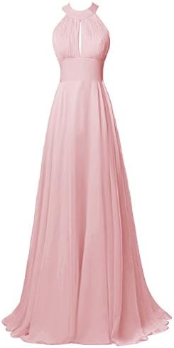 Diansheng Long Halter Chiffon Bridesmaid Dress Sexy Backless Prom Dress Blush us8