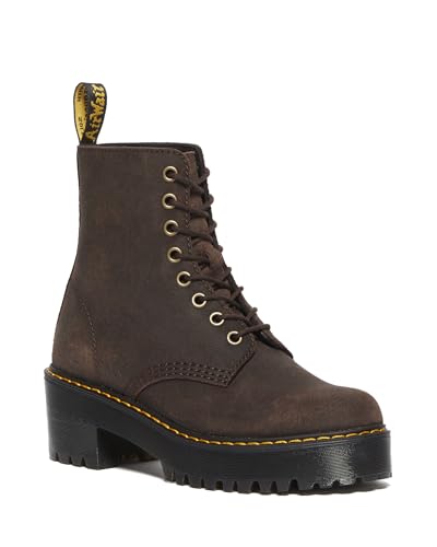 Dr. Martens Women's Sanguine 8 Eye Lace Up Heeled Combat Boot, Dark Brown Cedar…