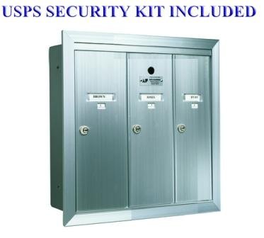 Recessed Vertical 1250 Series, 3 Door Mailbox, Anodized Aluminum