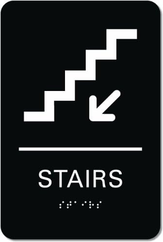 Stairs Sign - ADA Compliant Sign. 6"x9" Made from Durable Plastic with Raised Lettering and Braille. Designed to Meet ADA (Americans with Disabilities Act) regulations. Available in 17 Colors.