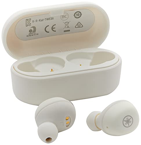 Yamaha TW-E3A Bluetooth Earphones - True wireless earphones, 6 hours playback time on one charge, waterproof (IPX5 certification), with wireless charging case, white