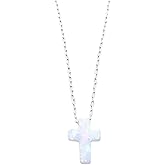 White Opal Cross Necklace, Elegant Sterling Silver Adjustable Chain Religious Jewelry, Meaningful Gift for Spiritual Celebrations